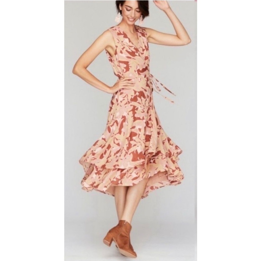 NWT Roller Rabbit Filippa Wrap Dress Camo Floral Pink Viscose Midi Large